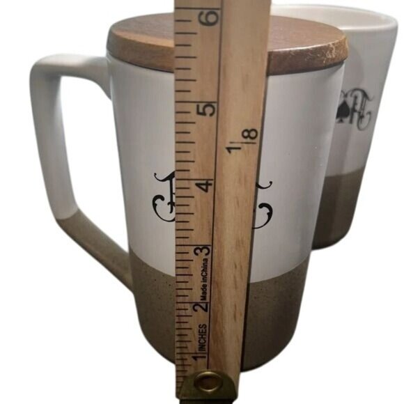 Caliva Ceramic Mug Set Of 2 With 1 Wooden Lid - Picture 7 of 7